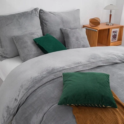 Pościel  z mikrofibry miś Flano 160 x 200 Cozy Szary Świąteczna Ciepła Prezent