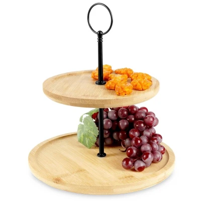 Patera drewniana 2-poziomowa naturalna 24 cm