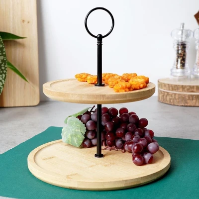 Patera drewniana 2-poziomowa naturalna 24 cm