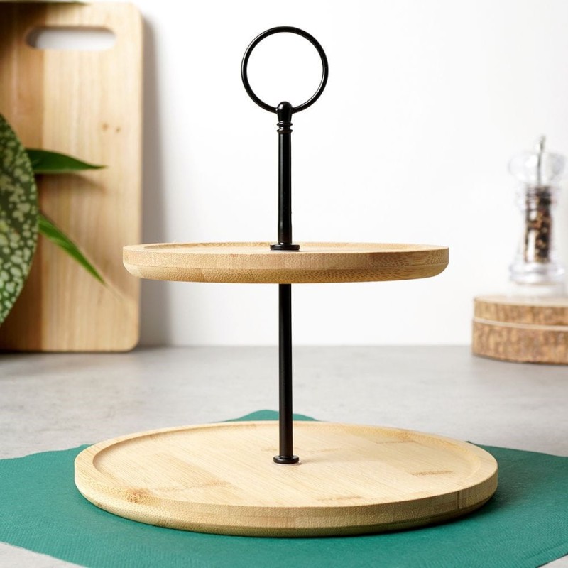 Patera drewniana 2-poziomowa naturalna 24 cm
