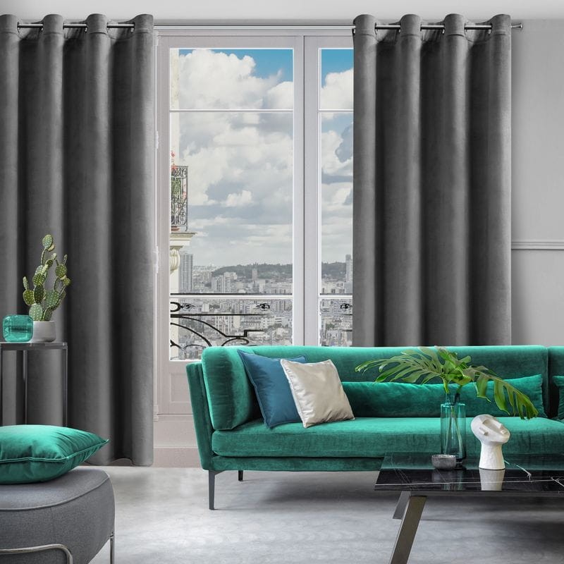 Zasłona Velvet Welur Welwet 140 x 250 grafitowa Kółka do Salonu Sypialni