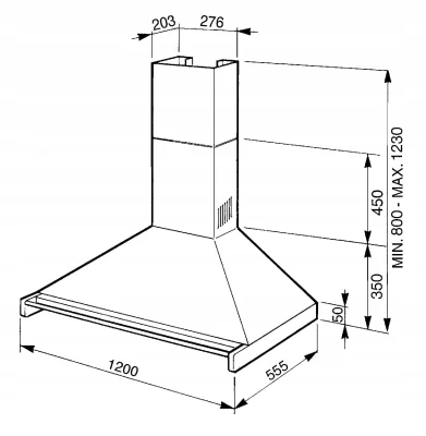 Okap przyścienny 120cm 788m³/h 3 prędkości LED Smeg KD120HXE