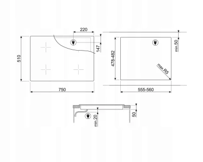 Płyta indukcyjna 70cm 4 strefy grzejne Touch Control Smeg SI1M4744D
