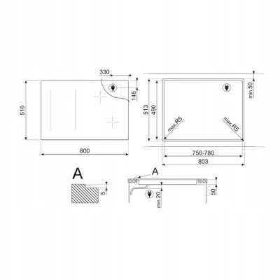 Płyta indukcyjna 80cm 5 stref grzejnych Touch Control Smeg SI1M4854D