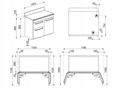 KUCHNIA Z PŁYTĄ GAZOWĄ SMEG TR103P 100cm