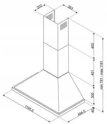 Okap 120cm 777 m³/h 3 prędkości LED Smeg KPF12BL