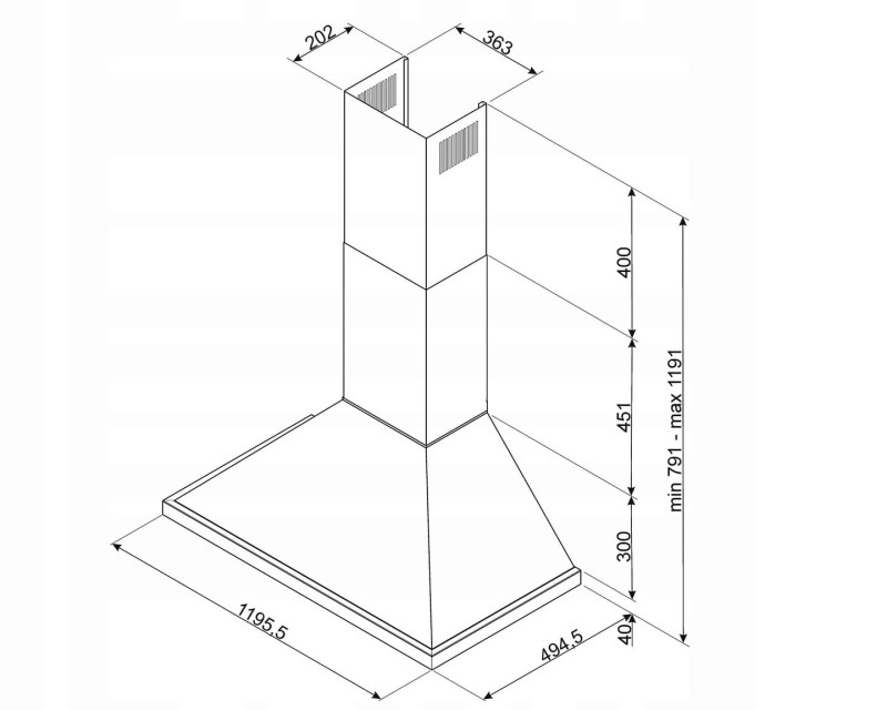 Okap 120cm 777 m³/h 3 prędkości LED Smeg KPF12T