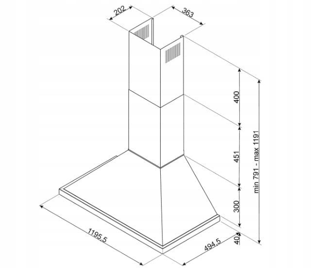 Okap 120cm 777 m³/h 3 prędkości LED Smeg KPF12WH