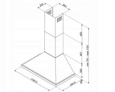 Okap 120cm 777 m³/h 3 prędkości LED Smeg KPF12X