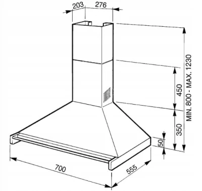 Okap przyścienny 70cm 788 m³/h 3 prędkości LED Smeg KD70XE
