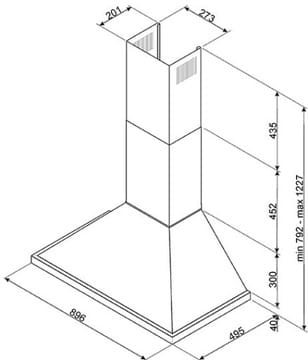 Okap przyścienny 90cm 781 m³/h 3 prędkości LED Smeg KPF9OG
