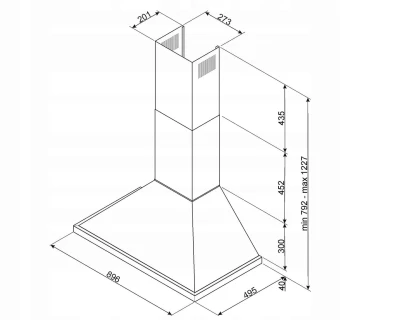 Okap przyścienny 90cm 781 m³/h 3 prędkości LED Smeg KPF9X