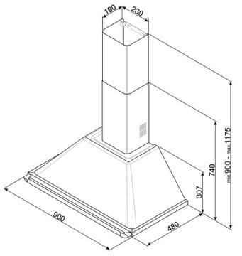 Okap przyścienny 90cm 788 m³/h 3 prędkości LED Smeg KT90GRE