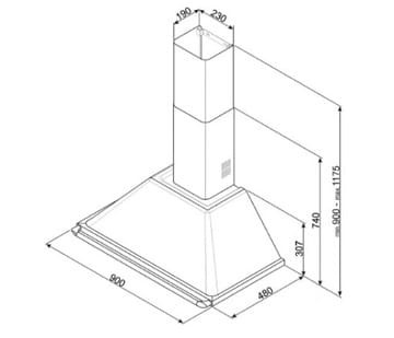 Okap przyścienny 90cm 788 m³/h 3 prędkości LED Smeg KTR90XE