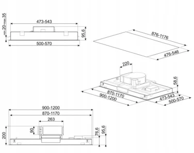Okap sufitowy 90cm 597 m³/h 3 prędkości LED Smeg KLT120LXS