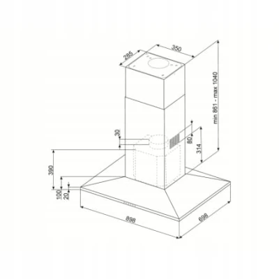 Okap wyspowy 90cm 578 m³/h 3 prędkości LED Smeg KI90CE