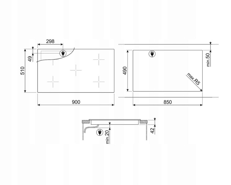 Płyta ceramiczna 90cm 5 stref sterowanie dotykowe Smeg SE395ETB