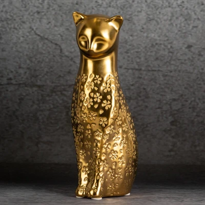 Dekoracyjna Figurka Kot Kity 9 x 11 x 27 cm Złoty Kotek Elegancka Glamour