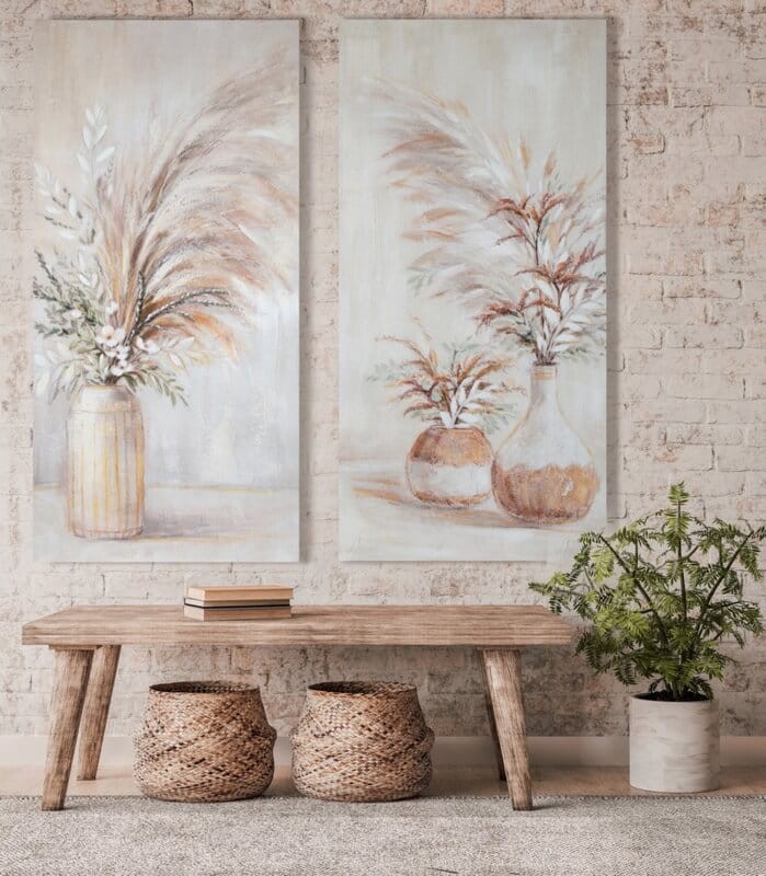 Obraz ręcznie malowany 60 x 120 cm Beżowy