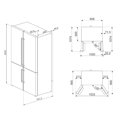 Chłodziarko-zamrażarka wolnostojąca Side by Side typu French Door 182 cm