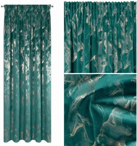 Zasłona na Taśmie Welwetowa 140x270 NAIRA turkus+złoty Haczyki