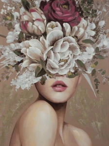 Ręcznie malowany obraz 586A 60x80 cm, beżowy, płótno+drewno