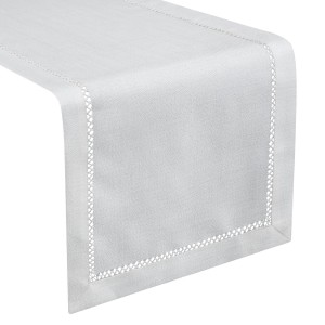 Obrus Emily 40x180 cm Biały z mereżką, 100% poliester, 245 GSM
