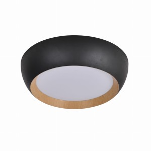ABRUZZO Lampa Sufitowa Plafon Czarno Drewniany 24W LED 40x32 Cm Klosz Biały