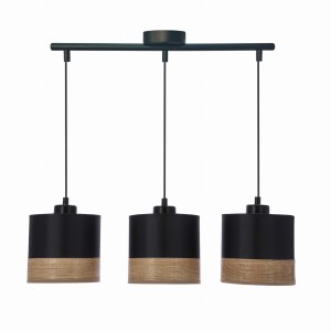 PORTO Lampa Wisząca Czarny 3x60W E27 Abażur Czarny+brązowy