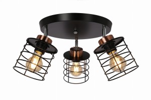 GLOB Lampa Sufitowa Plafon Czarny+złoty 3x40W E27 Klosz Czarny