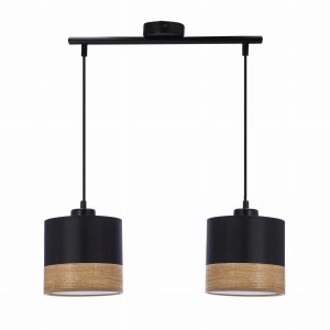 PORTO Lampa Wisząca Czarny 2x60W E27 Abażur Czarny+brązowy