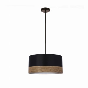 PORTO Lampa Wisząca Czarny 1x60W E27 Abażur Czarny+fornir