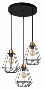 PRIMO Lampa Wisząca Talerz Czarny+złoty 3x60W E27 Klosz Czarny