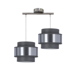 HARE Lampa Wisząca Chromowy 2x60W E27 Abażur Szary+srebrny