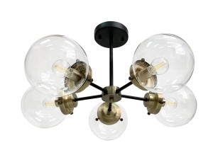 LENS Lampa Sufitowa Czarny+patynowy 5x40W E14 Klosz Bezbarwny
