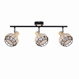 TAJGA Lampa Sufitowa Listwa Czarny+drewniany 3x40W E14 Klosz Czarny+drew.