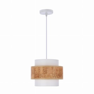 CORK Lampa Wisząca Biały 1x40W E27 Abażur Biały+beżowy