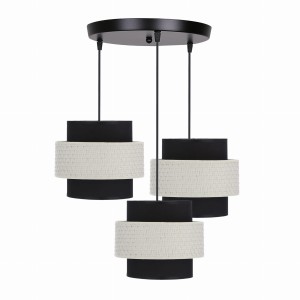 BENTA Lampa Wisząca Czarny Talerz 3x40W E27 Abażur Czarny+kremowy