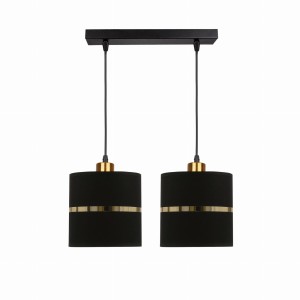 ASSAM Lampa Wisząca Czarny+złoty 2x60W E27 Abażur Czarny+złoty Pasek