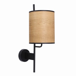 ZETA Lampa Kinkiet Czarny 1x40W E27 Abażur Orzechowy