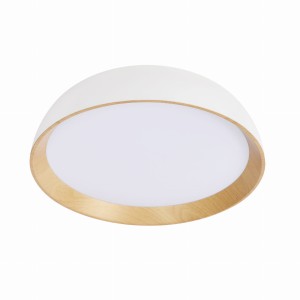 CALABRIA Lampa Sufitowa Plafon Biało Drewniany 24W LED 40x32 Cm Klosz Biały