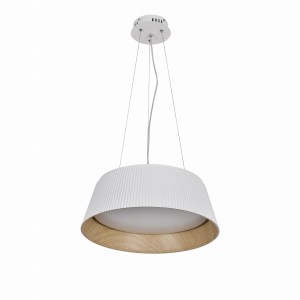 UMBRIA Lampa Wisząca Biało Drewniana 1x24W LED Klosz Biały