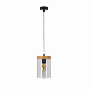 WELS Lampa Wisząca Czarny+drewniany 1x40 E27 Klosz Dymiony