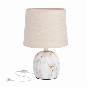 ADELINA Lampa Gabinetowa Marmur+złoty 1x40W E14 Abażur Beżowy Od Dina