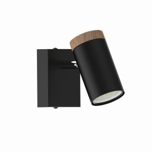 LAGOS Lampa Kinkiet Czarny 1x15 GU10 Klosz Czarny+drewniany