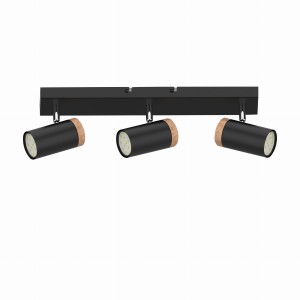 LAGOS Lampa Sufitowa Czarny 3x15W GU10 Klosz Czarny+drewniany