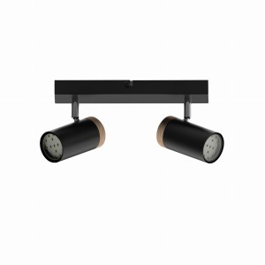 LAGOS Lampa Sufitowa Czarny 2x15 GU10 Klosz Czarny+drewniany