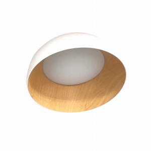 TRENTO Lampa Sufitowa Plafon Biało Drewniany 18W LED 35 Cm Klosz Biały