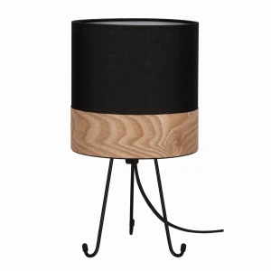 SMALLY Lampa Stołowa Czarny 1x40 E14 Abażur Czarny+orzechowy