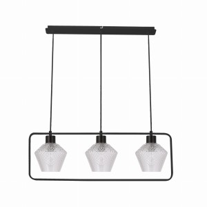 NIKO Lampa Wisząca Czarny 3x40W E27 Klosz Bezbarwny Karbowany
